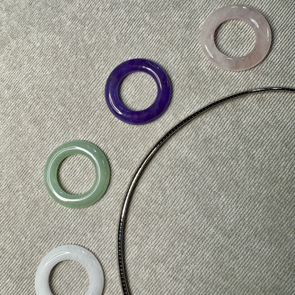 Sterling Silver 18” choker interchangeable stones Jade,Onyx,TigersEye,Amethyst - Picture 9 of 13